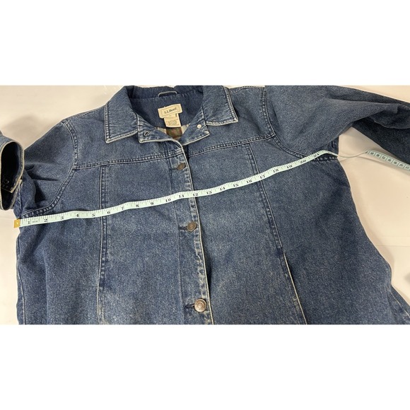 Vtg LL Bean Women's Denim Jacket Plaid Lined Shacket Blue Button Up Large 0 YR85 - Picture 5 of 9